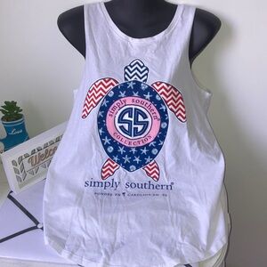 Simply Southern Patriotic Turtle White Tank (Brand New) Sz L